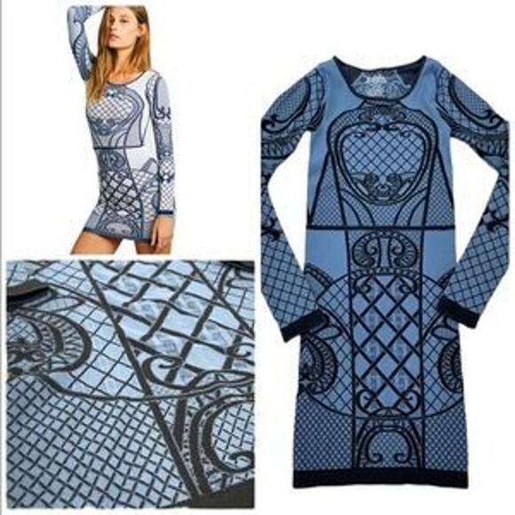 Free People Dresses & Skirts - Intimately Free People Bodycon Mini Long Sleeve Geometric Dress